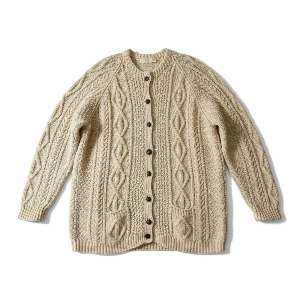 Vintage Aran Fisherman Knit Wool Sweater Large-XL Men or Women